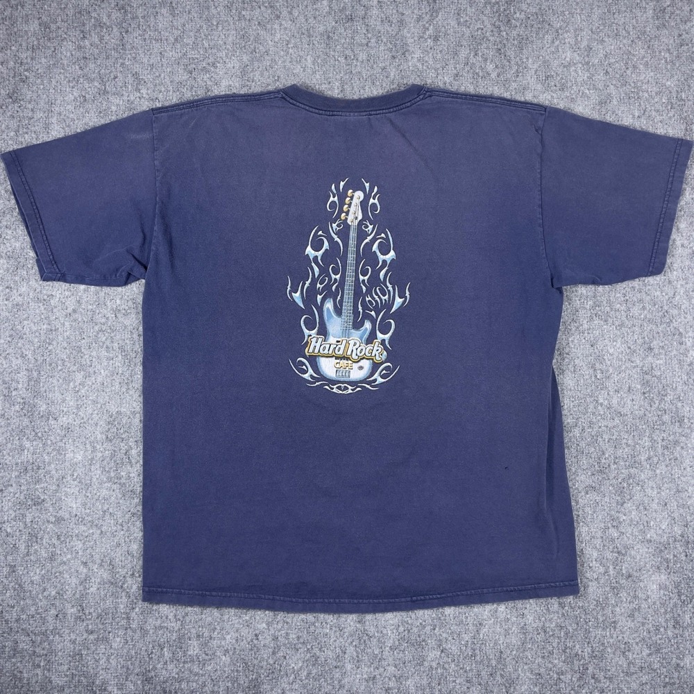 Hard Rock Cafe Y2K T-Shirt Mens XL Navy Blue Maui Bass Guitar Graphic Tee